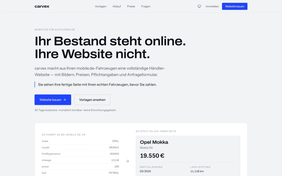 erst die fertige seite sehen, dann zahlen, carvex (eigenes Produkt)