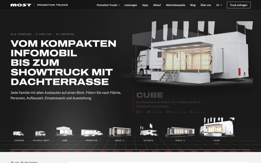 ein fahrzeugkatalog, der die trucks in bewegung zeigt, MOST GmbH